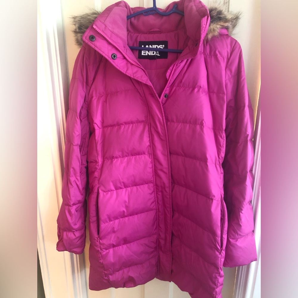 Lands End pink parka